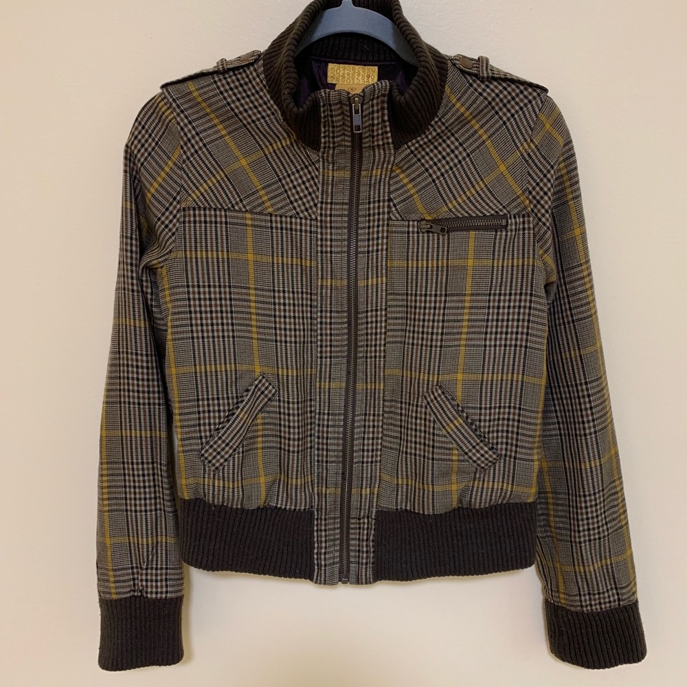 Brown plaid zip up jacket